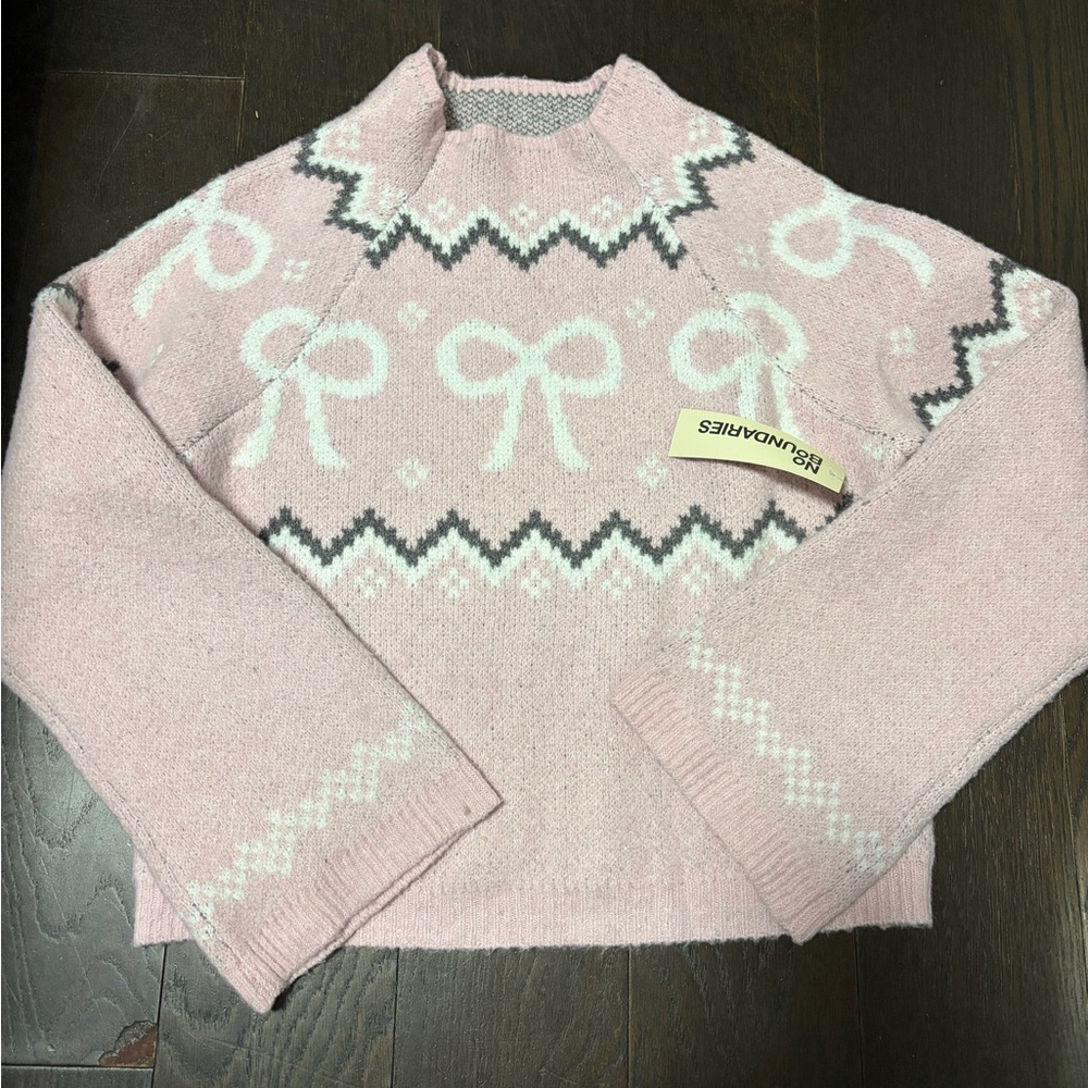 Pink Bow Pattern Sweater Size S (118)